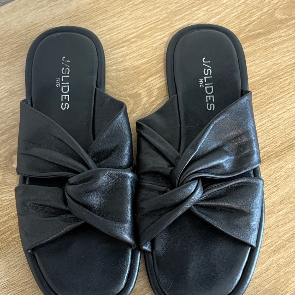 J/SLIDES Black Knotted Leather Slide Sandals